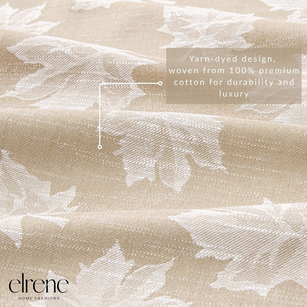 Home Fashions Falling Leaves Jacquard Harvest/Thanksgiving Cotton Tablecloth, 70" Round, Taupe