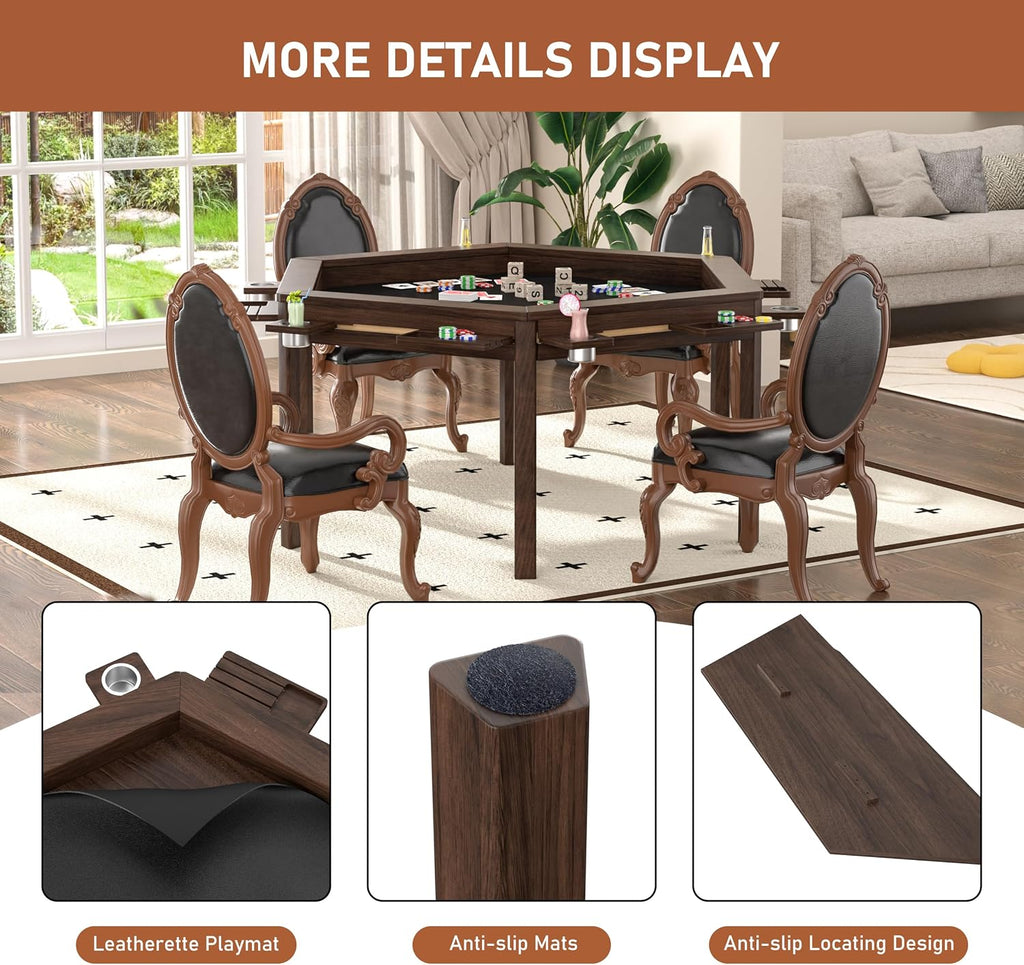 Board Game Table with Removable Table Top, Gaming & Dining Table for 4 to 6 Players,Includes Leatherette Play Mat
