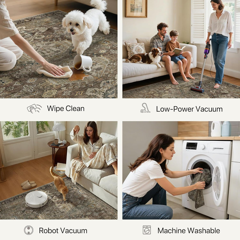 Washable Runner Rug 2’6”x8’, Non Slip Vintage Hallway Runner, Ultra Thin Low Pile Washable Carpet fo