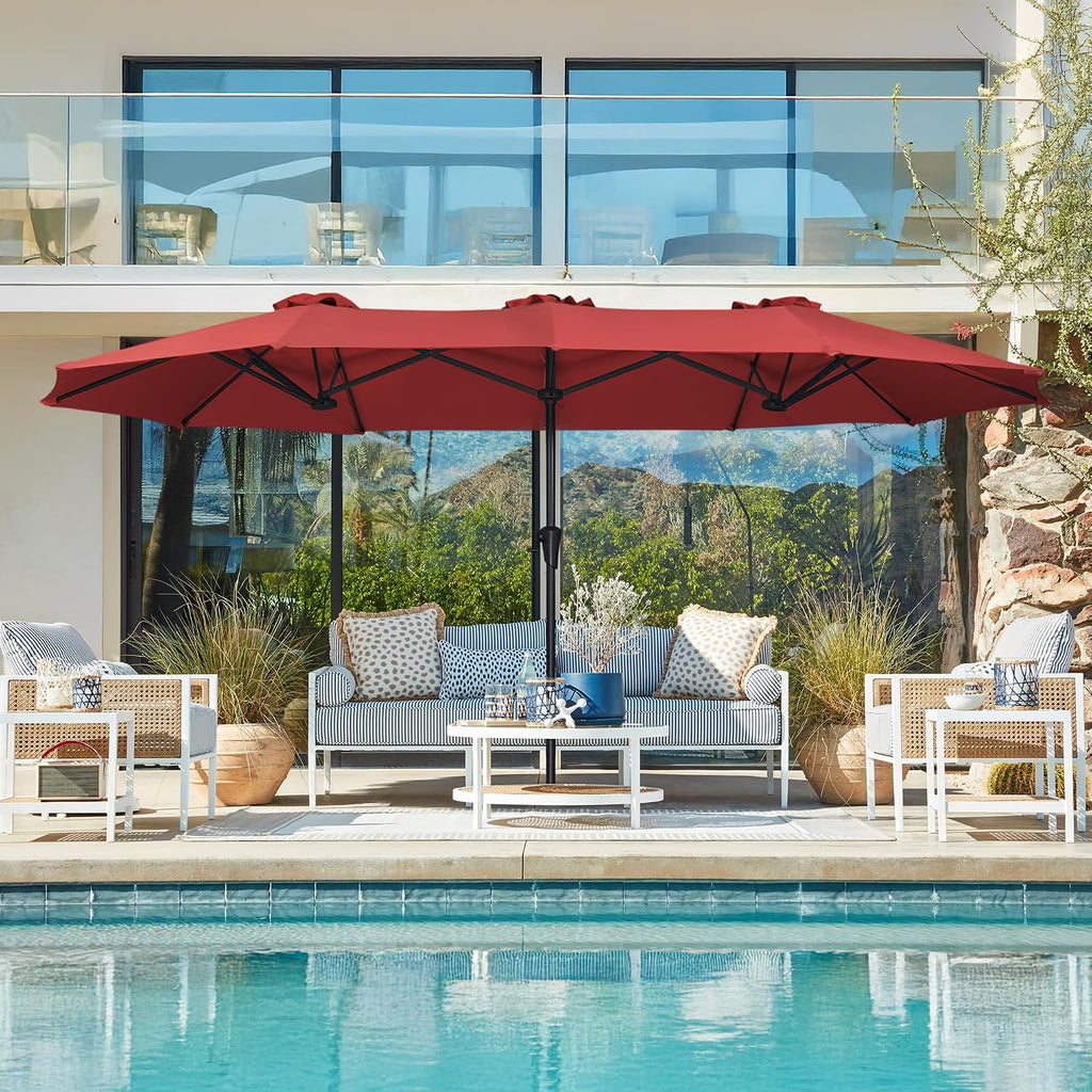 13FT Outdoor Umbrella Double sided Pool Umbrellas with Fade Resistant Canopy, Large Table Umbrella - Beige(No Base)