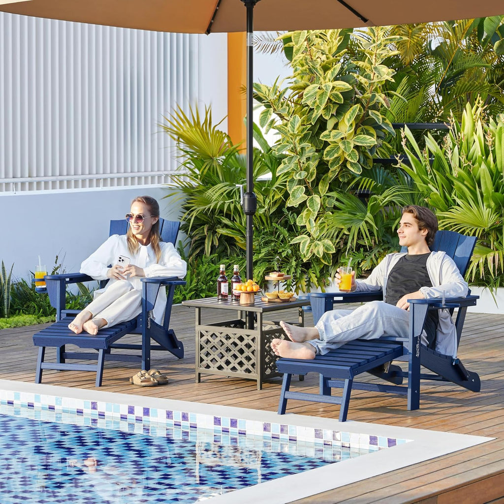 Adirondack Chairs 1pcs Outdoor Folding Set with Ottoman,Navy Blue | All-weather patio fire pit seating with