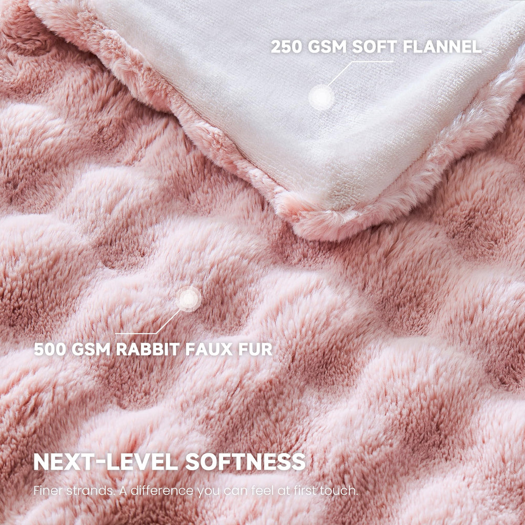 Faux Rabbit Fur Bubble Heated Throw Blanket, Pink, 50"x62"