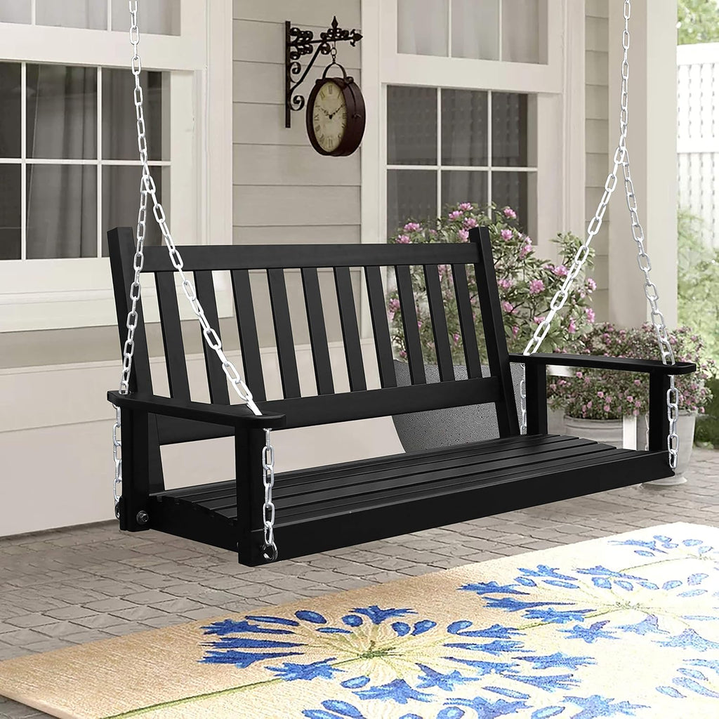 Outdoor Patio Hanging Wooden Porch Swing 4FT with Chains, 2-Person Heavy Duty Swing Bench for Garden and Backyard