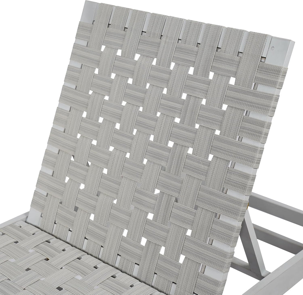 Rope Chaise Lounge with Acacia Wood Frame, Adjustable Backrest Single Lounge Sofa, Patio Sun Lounger Recliner