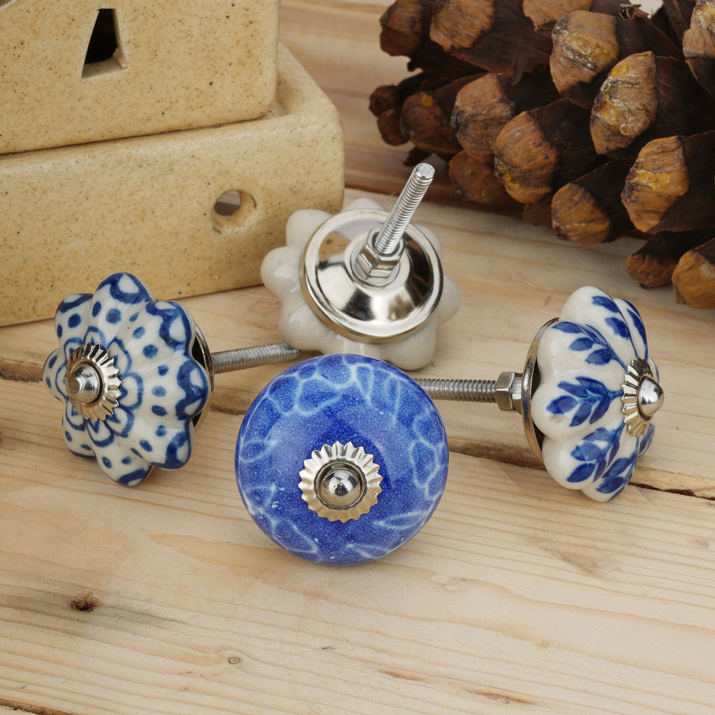 Set of 25 Ceramic Knobs Colorful Blue Cabinets Cupboards