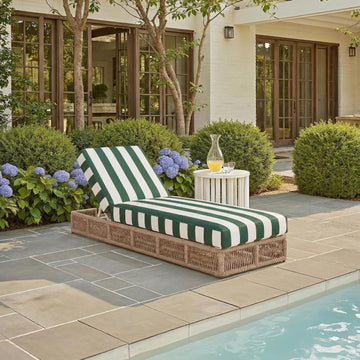 Outdoor Chaise Lounge Chair - Heather Tan & Hunter Green Stripe - Steel and Woven Rope - Adjustable