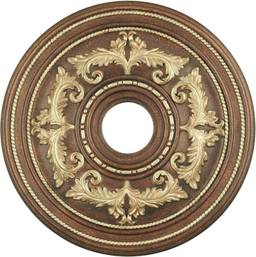 Ceiling Medallion, Hand Applied Palacial Bronze with Gilded Accents, 22.5"D x 1.5"H