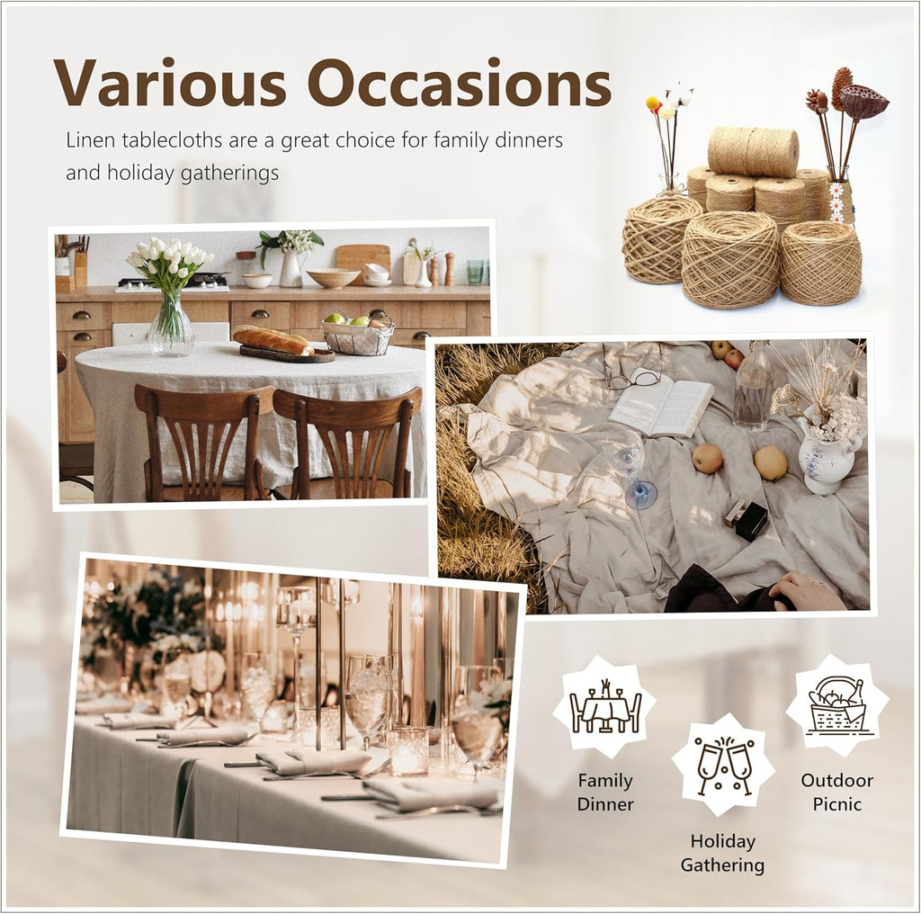 Linen World Linen Tablecloth,100% French Linen Natural Tablecloth 55" x 55" Inch,Washable Square Tab