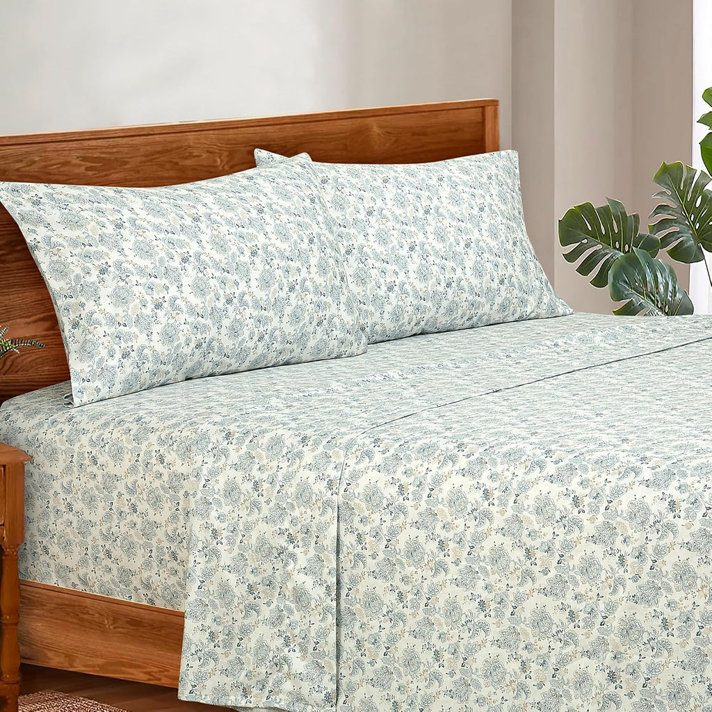 300 Thread Count 100% Long Staple Combed Cotton Sheet Set - 4 Piece Bed Sheets - 1 Fitted, 1 Flat & 2 Pillow