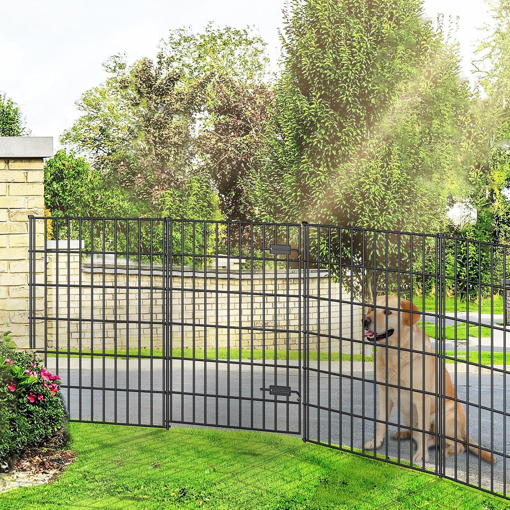 Metal Garden Fence with Gate 40in (H) x 23.3ft (L), 1 Gate + 9 Panels Dog Fence Border Fence Animal Barrier, No Dig