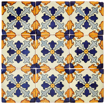 Ceramic Talavera Mexican Tile 4x4, 9 Pieces -EX62