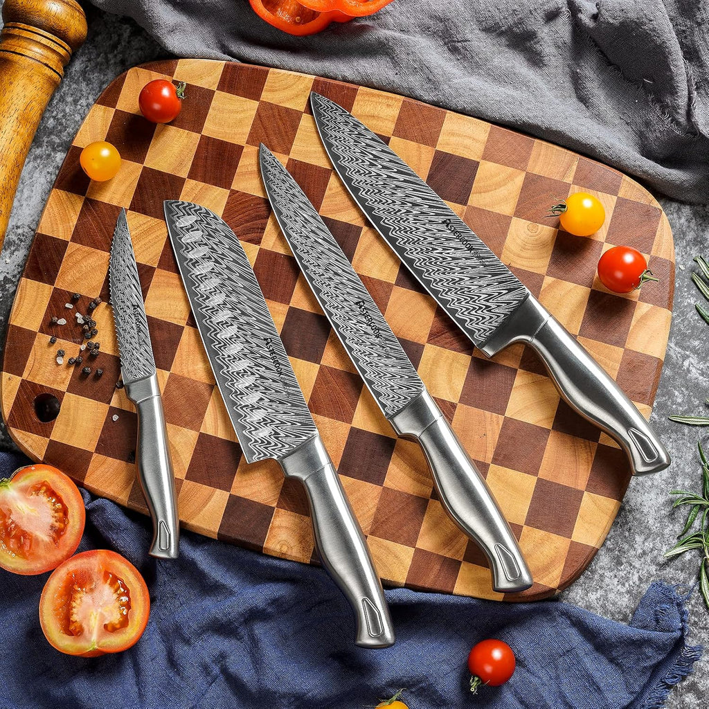 Knife Set, 15-Piece Kitchen Knife Set with Block, Built-in Knife Sharpener, German Stainless Steel Knife Block Set