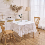 White Floral Embroidered Lace Square Tablecloth 55”x55” Vintage Table Cover (White, 55”x55”, Square)
