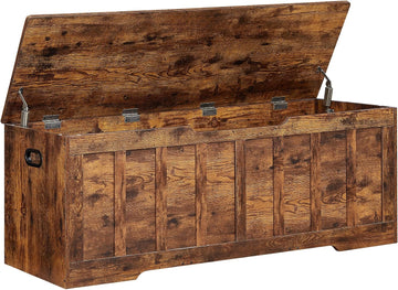 51.2" Storage Chest Extra Large,Wooden Storage Bench,Rustic Brown | Chest with 2 Safety Hinges, 51.2*15.7*19.1inches