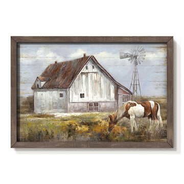 Horse Wall Art, Rustic Barn and Windmill Picture for Farmhouse, 11x16