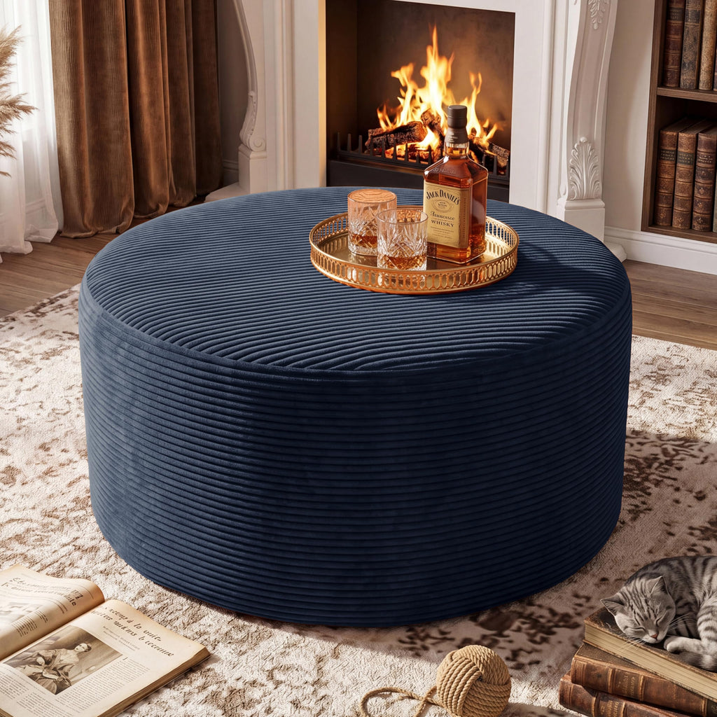 Coffee Table Round Ottoman, Oversized Footrest for Couch with Removable Cover Large Floor Seating for Adults Ottomans