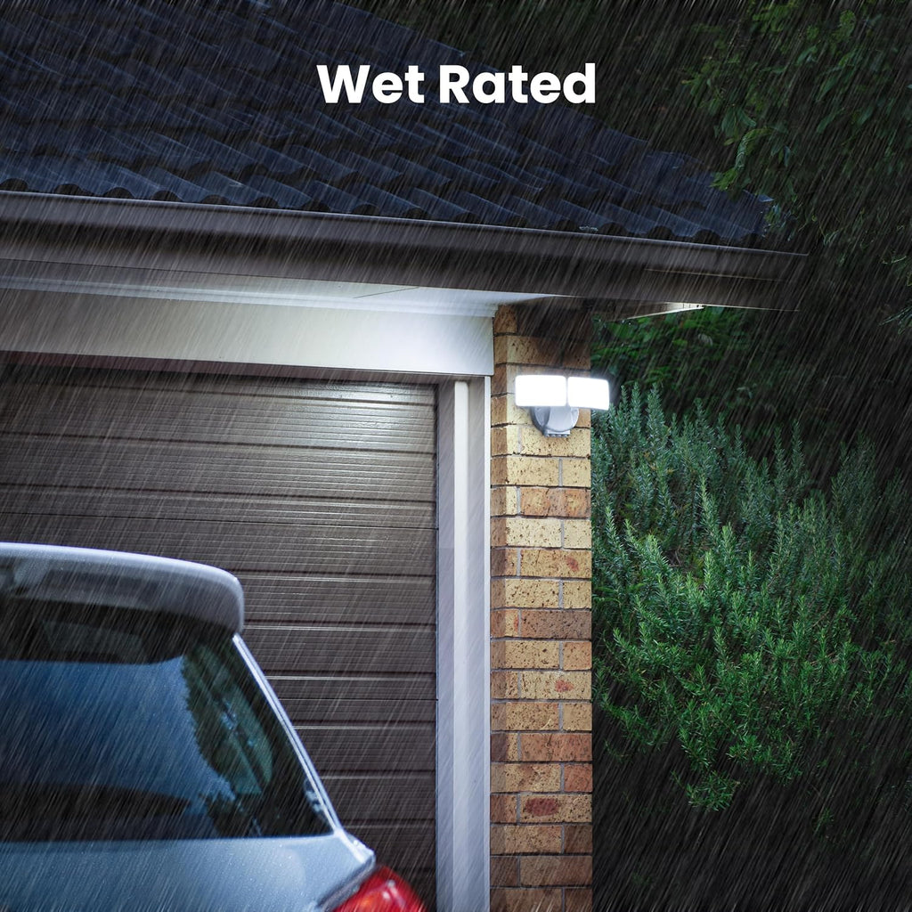 Electric LED Motion Sensor Flood Light, 2000 Lumens Dual-Head Security Light, 5CCT (2700K-6500K), Dusk to Dawn
