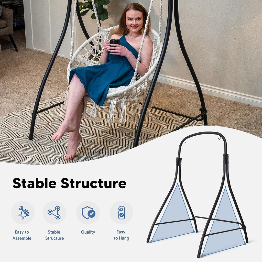 Indoor Hammock Swing Chair with Stand, Hanging Chair Outdoor with Stand, 400 lbs Capacity, Beige