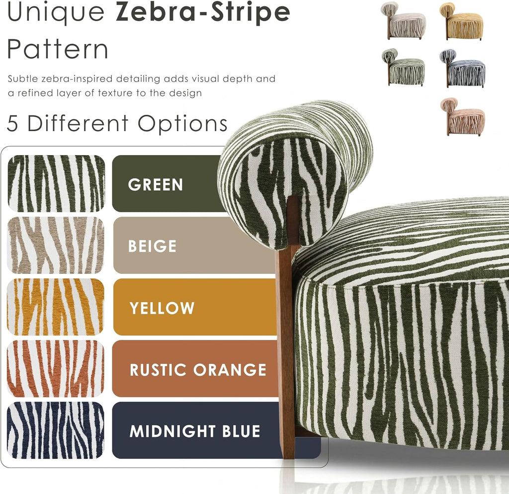 Sebras Modern Chenille 30.3-inch Accent Chair with Zebra-Stripe, Cylindrical Backrest , Green