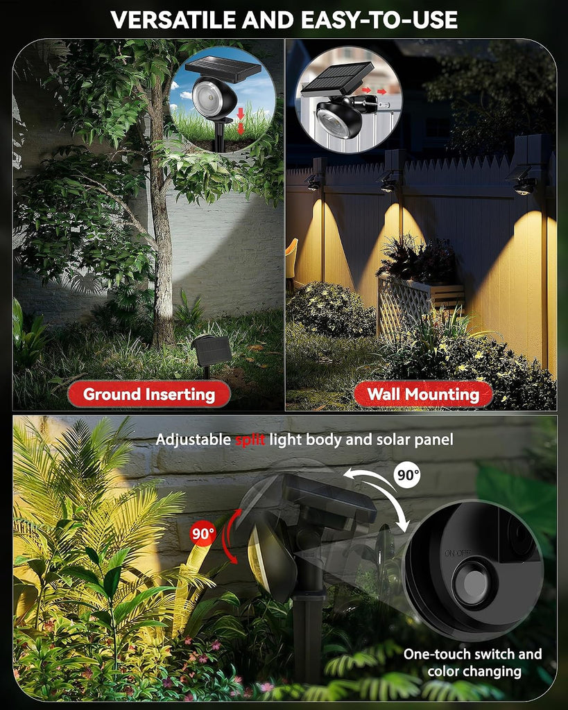 Focusing Solar Spot Lights Outdoor Waterproof, RGB+3CCT Tree Uplights 4Pack | Multicolor Focused Lens Spotlight