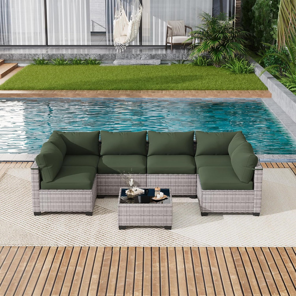 7 Piece Outdoor Patio Furniture Set, Outdoor Sectional Sofa, Wicker Rattan Patio Furniture, Patio Conversation Set