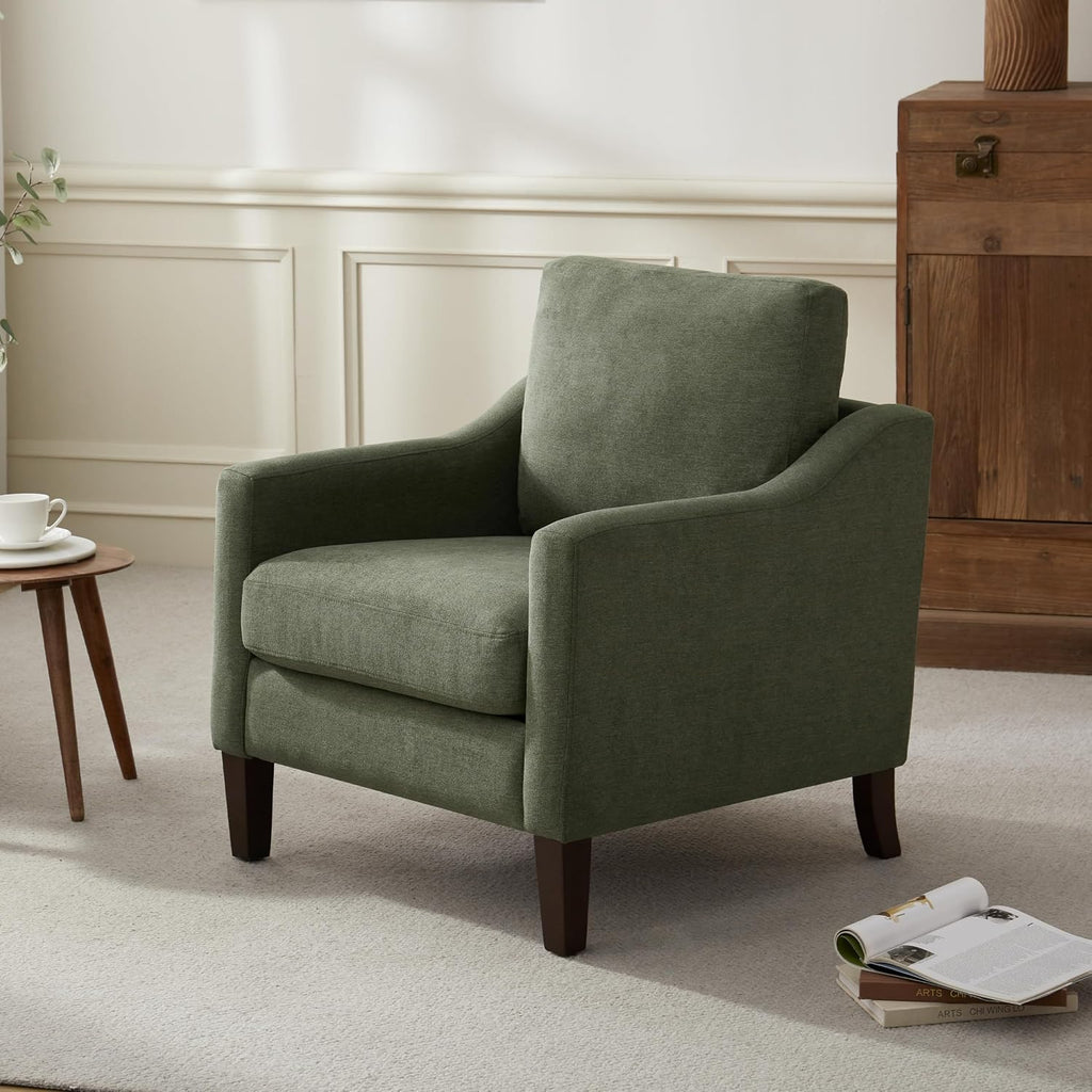 Mid Century Modern Accent Chair, Upholstered Living Room Chairs Armchair , Comfy Reading Accent Chairs with Wood Legs