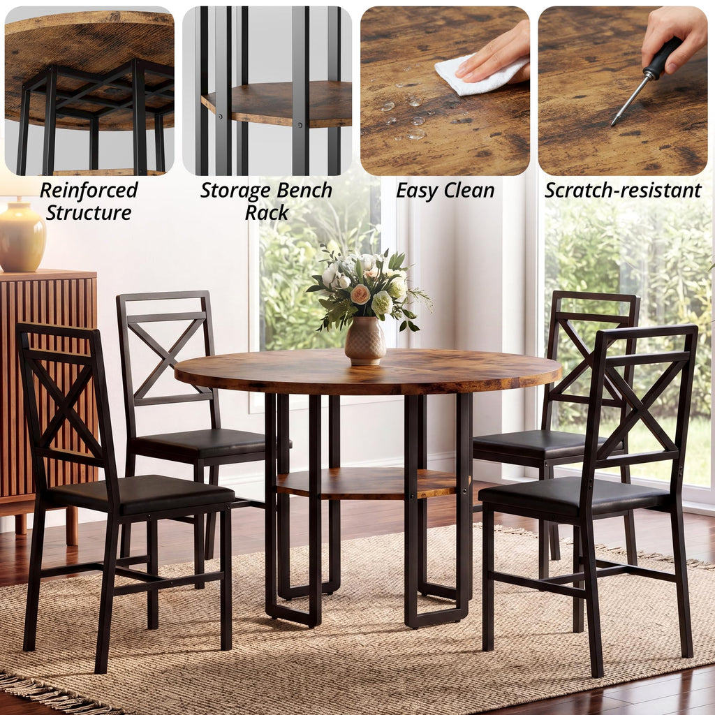 Dining Table Set for 4, 47.2 inch Round Kitchen Table and 4 Chairs