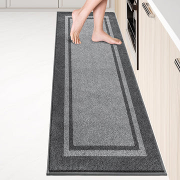 Kitchen Rugs 24" x 96", Non-Slip Runner Rugs, Light Grey & Dark Grey