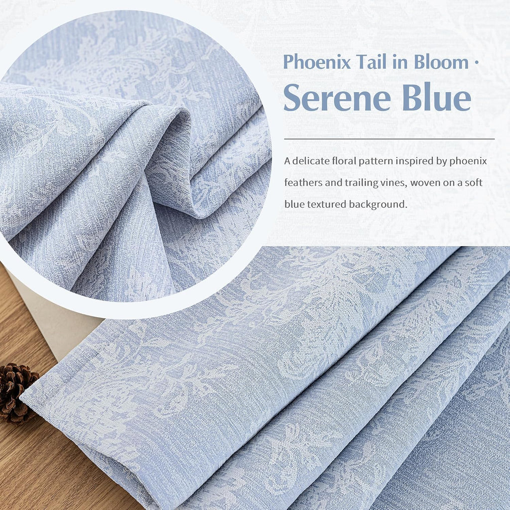 Blue Floral Jacquard Blackout Curtains, 52X90 Inches, 2 Panels