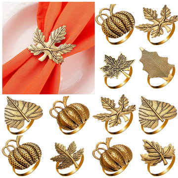 12 Pcs Thanksgiving Napkin Rings Set Fall Pumpkin Leaf Holders