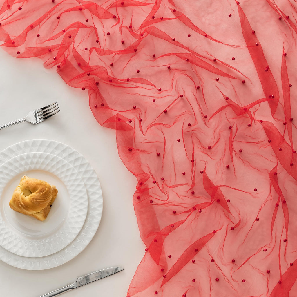 Red Pearl Tulle Fabric, 1 Yard