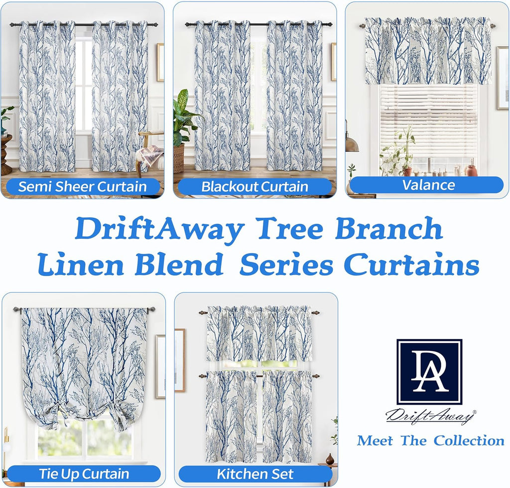 Tree Branch Linen Lined Valance Double Layer Thermal Insulated Room Darkening Blackout Valances 3 Inch Rod Pocket