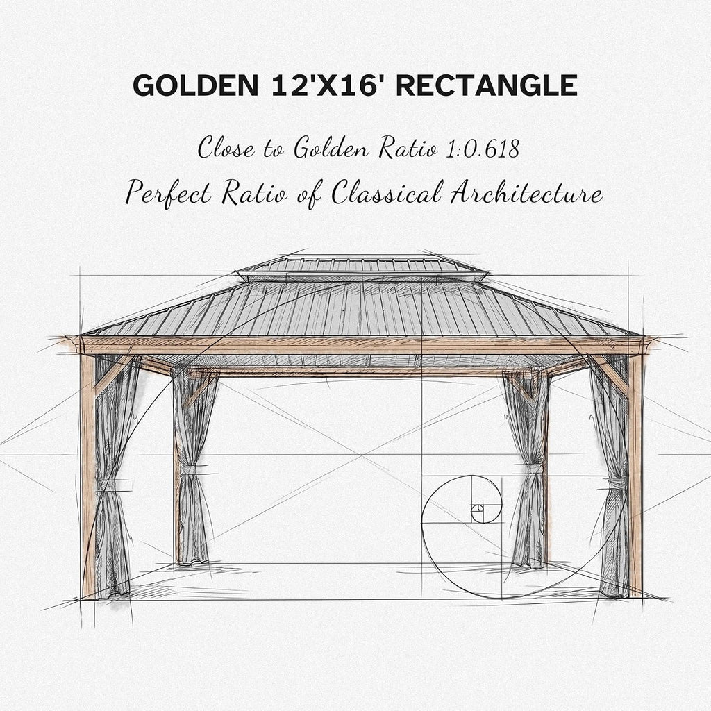 12' X 16' Outdoor Hardtop Gazebo Galvanized Steel Double Roof Permanent Canopy Aluminum Frame Pavilion Gazebo with