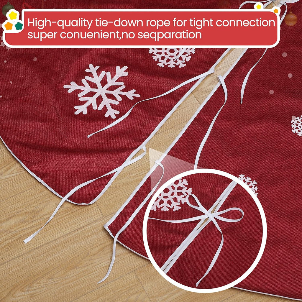 Large Christmas Burlap Tree Skirt Snowflake,84 Inch,Red