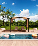10 x 10 ft Outdoor Arched Pergola, Metal Pergola with Retractable Canopy, Arched Style Gazebos for Backyard