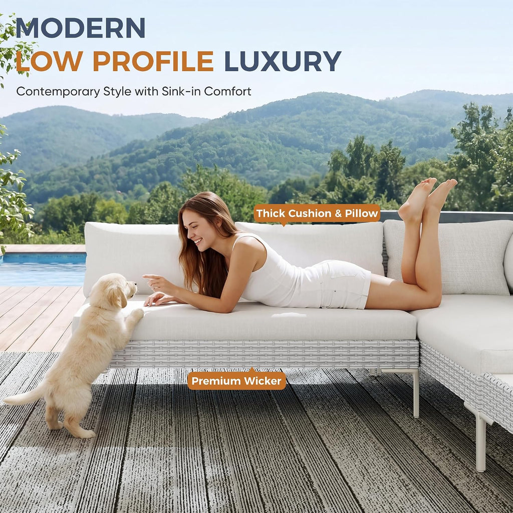 Luxury Patio Furniture Set 6 Seater Large Modular L-Shaped Outdoor Sectional with Thick Cushion & Deep Seat Oversized
