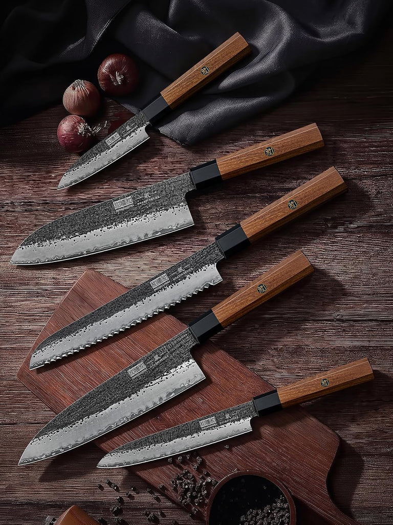 5 Pieces Knife Set, 10CR15MOV High Carbon Steel Chef Knife Set | Razor Sharp Japanese Kitchen Knife Set for Daily