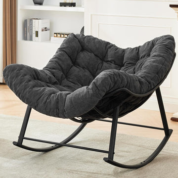 Oversized Papasan Rocking Chair with Cushion, Indoor Outdoor, Dark Grey | Lounge Chair with Cushion, Patio Egg Rocker