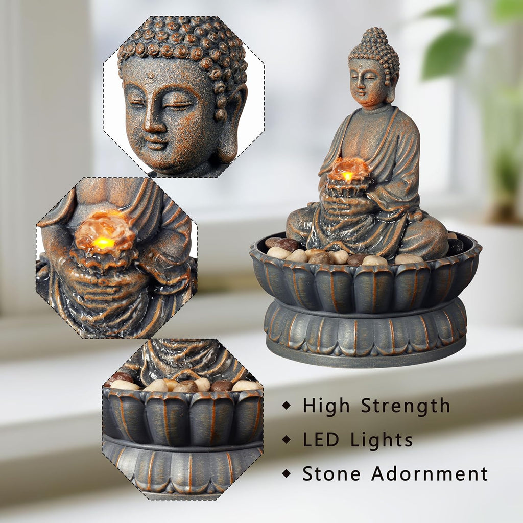 Home Décor 9.6" Tabletop Fountain Exquisite Smile Sitting Buddha Fountains Desk Water Fountain Decorative Zen