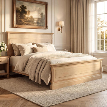 Rustic Queen Solid Wood Bed Frame, Farmhouse Platform Bed with 53.5" Tall Headboard, Heavy Duty Wood Bed Frame with