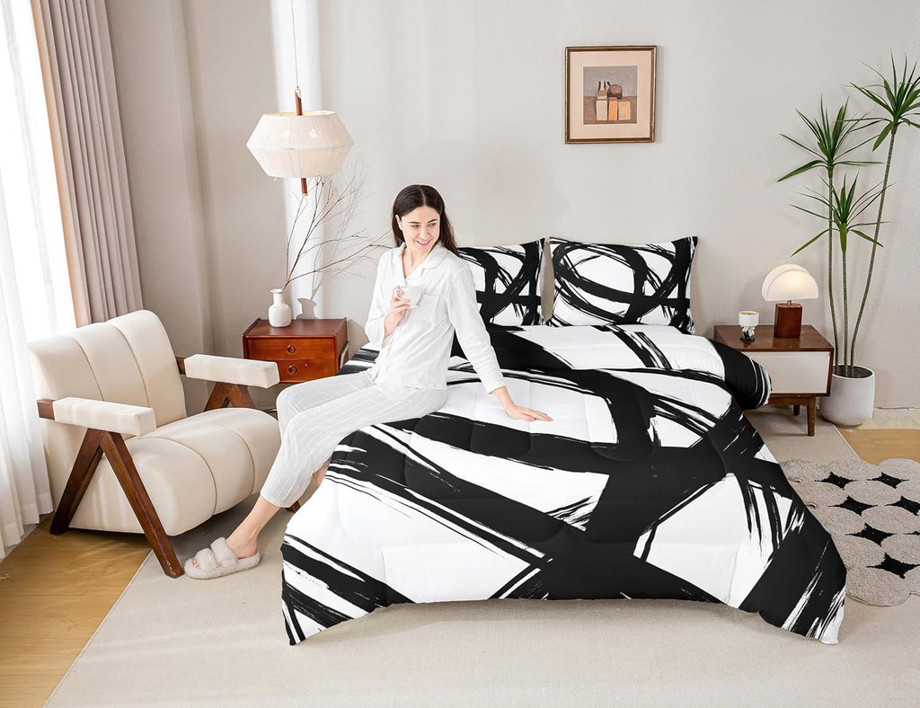 Black and White Abstarct Comforter Set for Adult Women Men