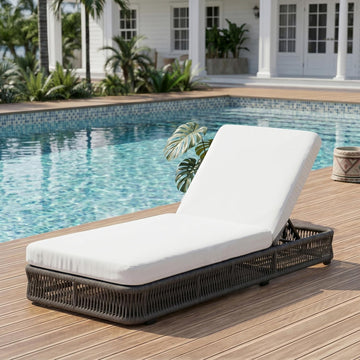 Outdoor Chaise Lounge Chair, Gray Woven Rope Patio Recliner with 5-Position Adjustable Backrest, Pool Sunbathing