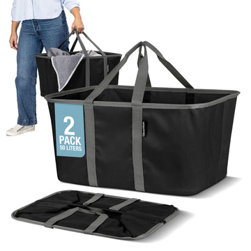 Collapsible Laundry Baskets, 50L Tote 2 Pack, Black Gray