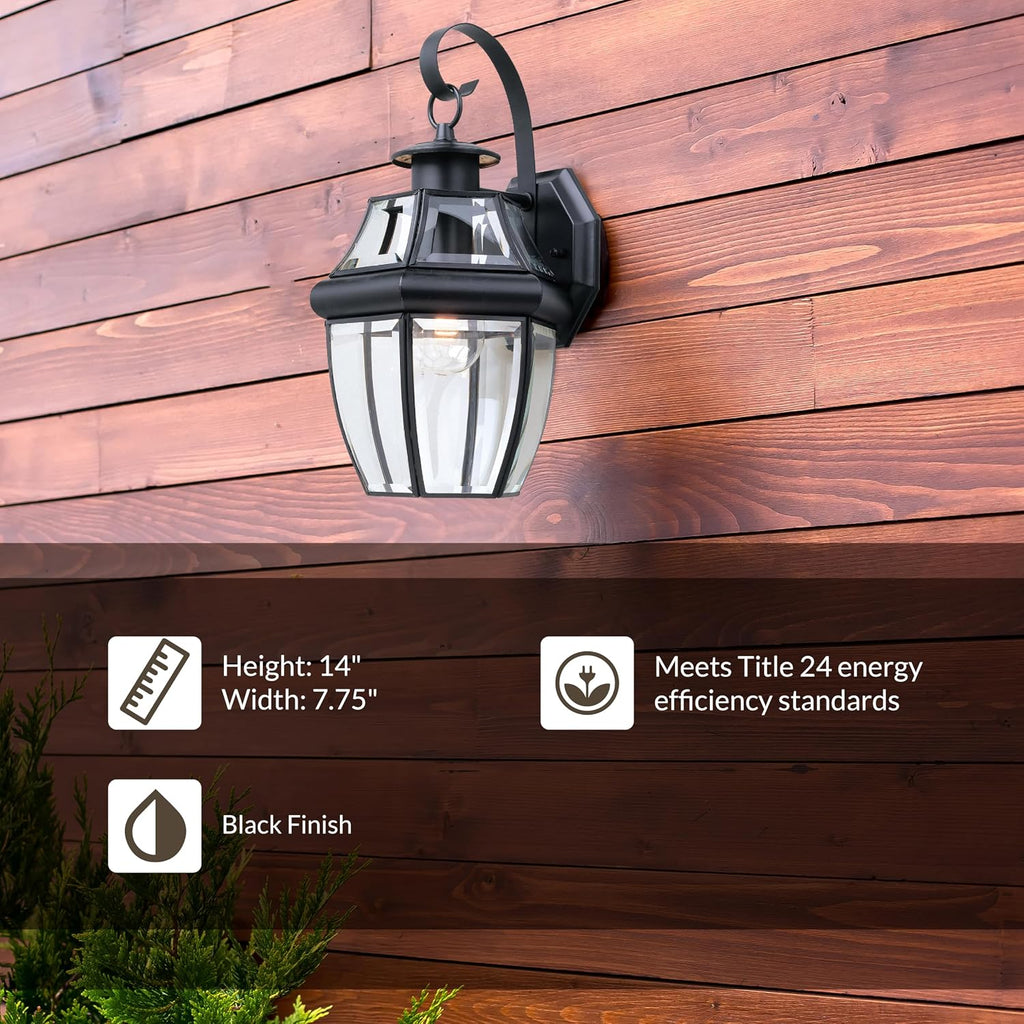 Lancaster Outdoor Wall Lantern with Clear Beveled Glass - Black