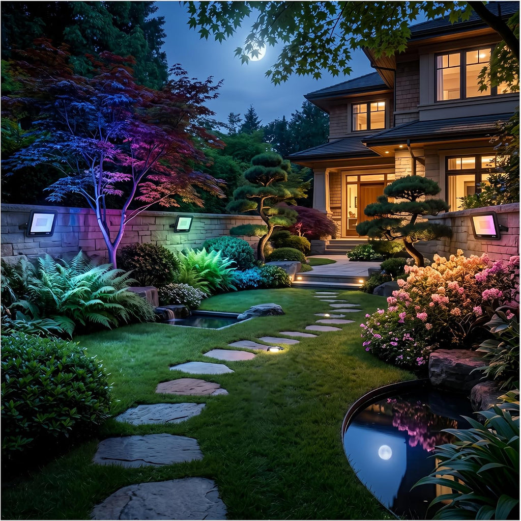 RGB Waterproof LED Flood Light, Remote Color Changing Garden Light(20W)