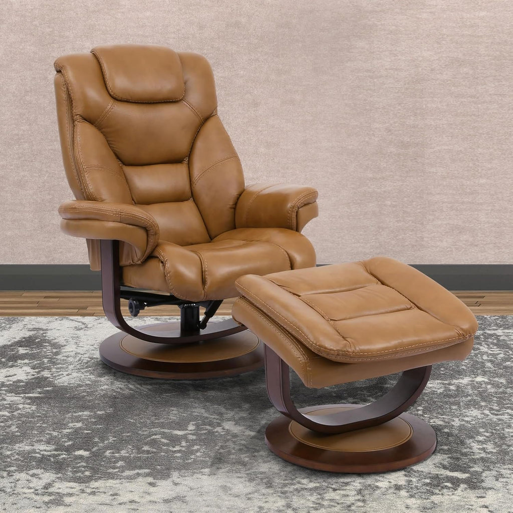 Modern Reclining Swivel Lounge Chair and Ottoman — Brown Leather