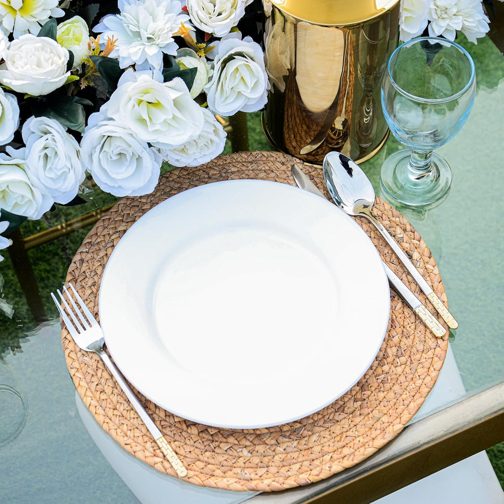 13.5" Woven Placemats, Round Rattan Placemats Set of 6, Natural Wicker Chargers for Dinner Plates, Heat Resistant