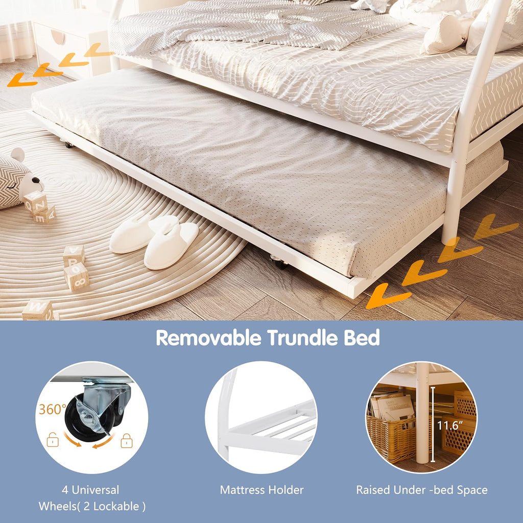 Twin Over Full Bunk Beds with Trundle, Heavy Duty Metal Triple Bunk Bed Frame
