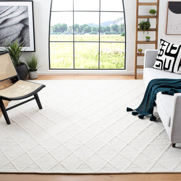 Natura Collection X-Large Area Rug - 12' x 15', Ivory & Ivory, Handmade Wool & Viscose, Ideal for High Traffic Areas