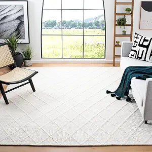 Natura Collection X-Large Area Rug - 12' x 15', Ivory & Ivory, Handmade Wool & Viscose, Ideal for High Traffic Areas
